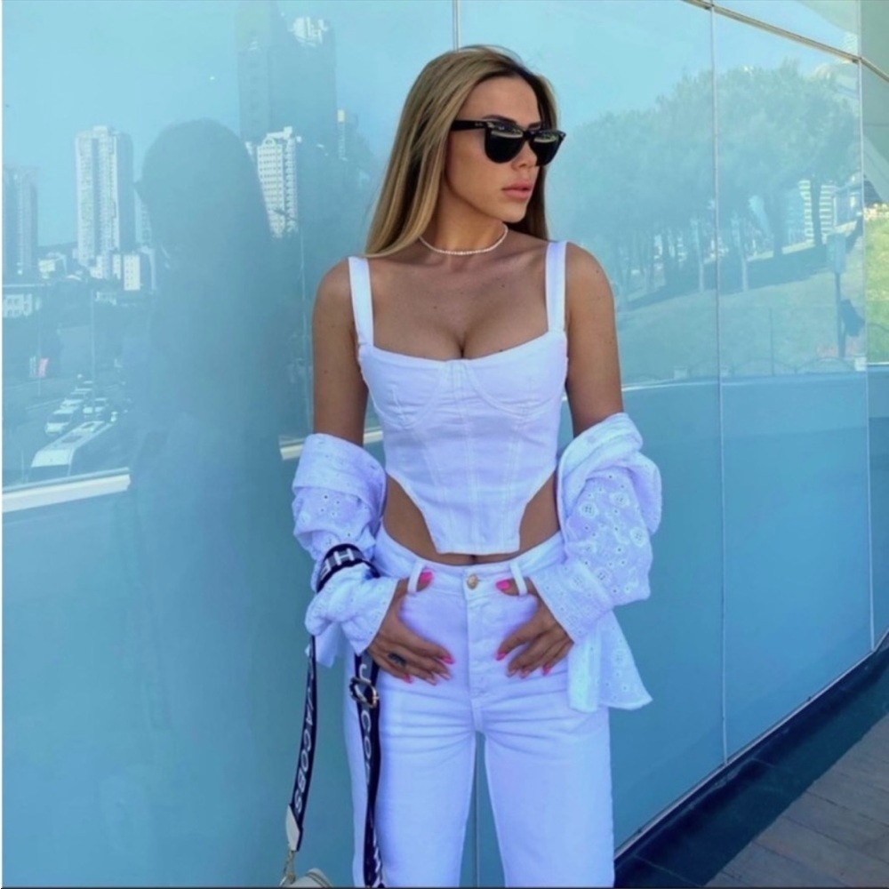 Zara Brand NWT 🔥 Denim white corset top size M